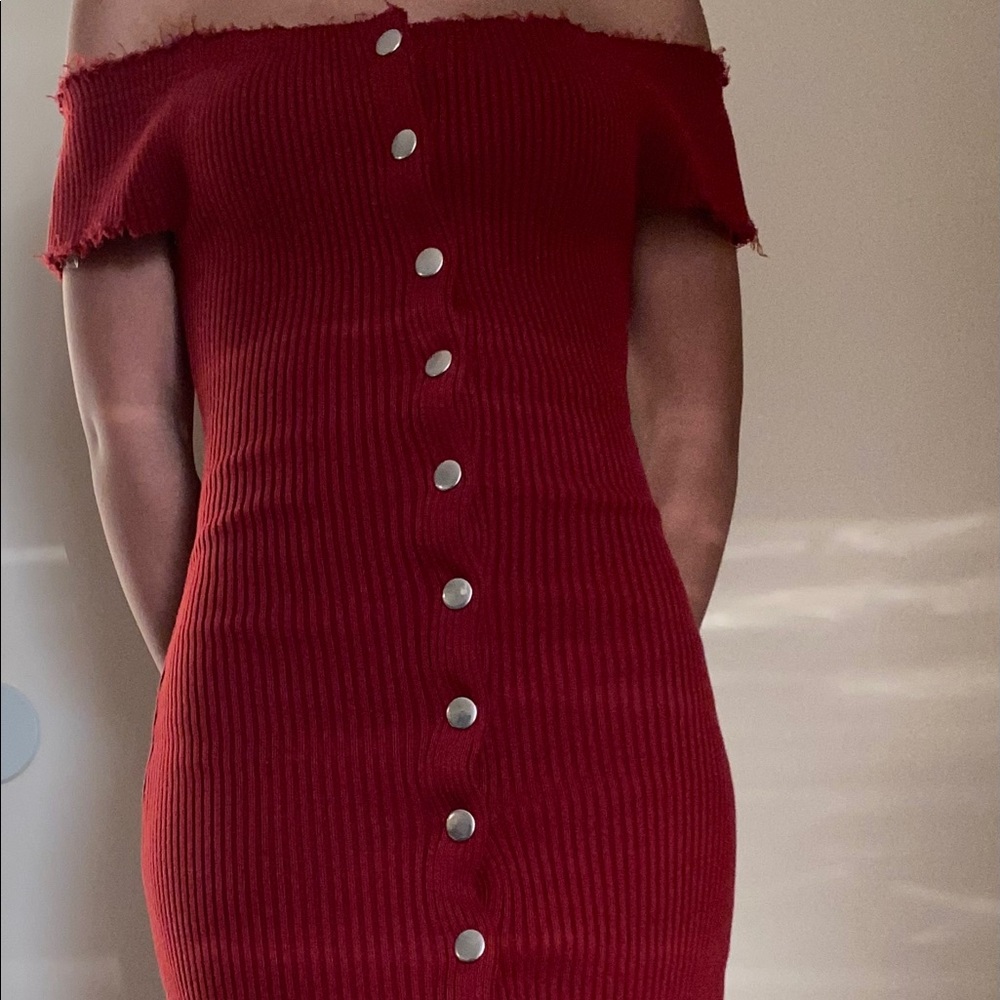 Fitted Maroon Button-Down Dress